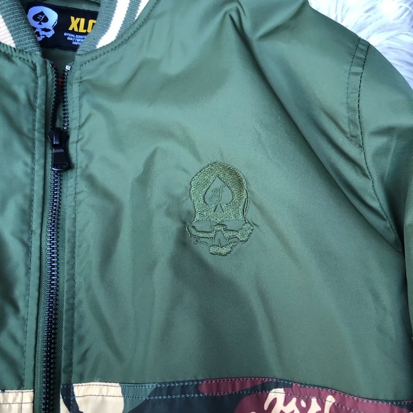 Zero Foxtrot Gear Retro Skull Rhodie Camo Green Bomber Jacket Mens size XL NWOT - Picture 6 of 11